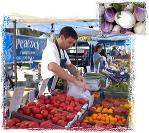 Selling fresh produce at a farmers market.